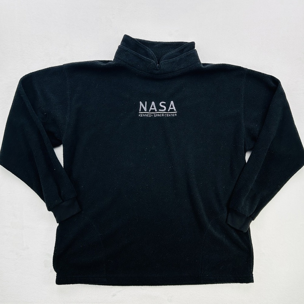 Vintage NASA Kennedy Space Center Pullover Mens Medium Black Fleece USA 90s